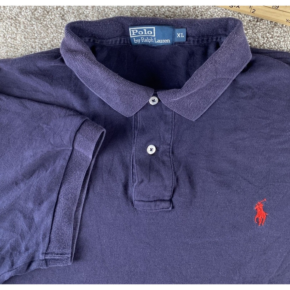 Polo Ralph Lauren Solid Blue Polo Shirt Men XL Red Pony Cotton Preppy Work